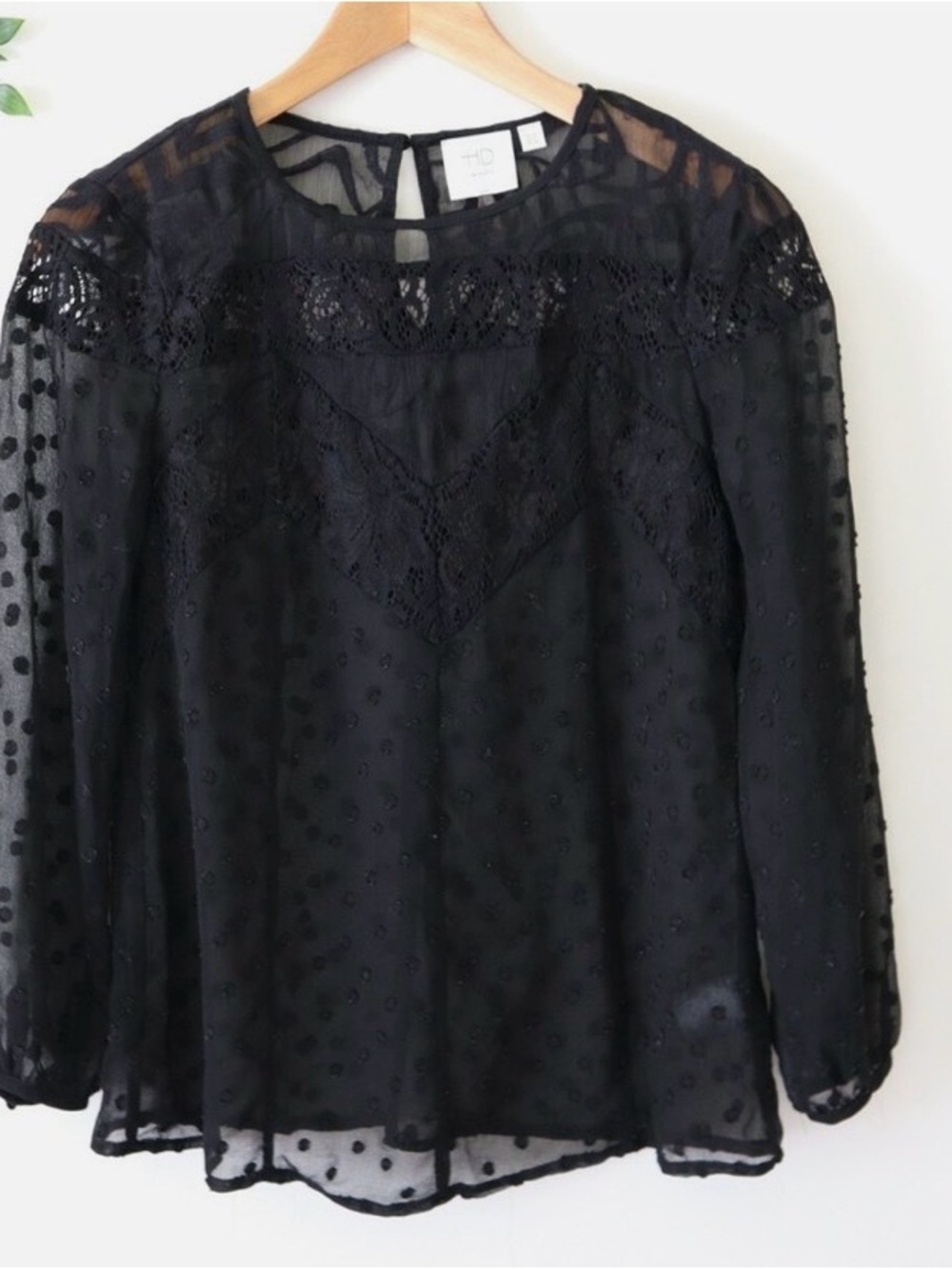 HD in Paris Black Sheer Swiss Dot Lace Yoke Blouse